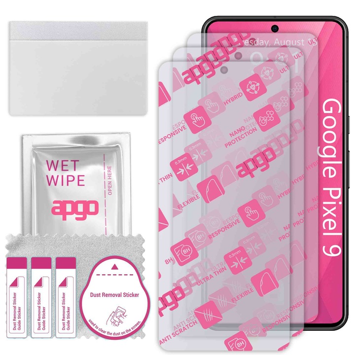 3x apgo Ultra-Clear Hybrid sticla protectoare compatibila cu Google Pixel 9, sticla nano flexibila, inlocuire excelenta pentru sticla temperata, rezistenta la zgarieturi