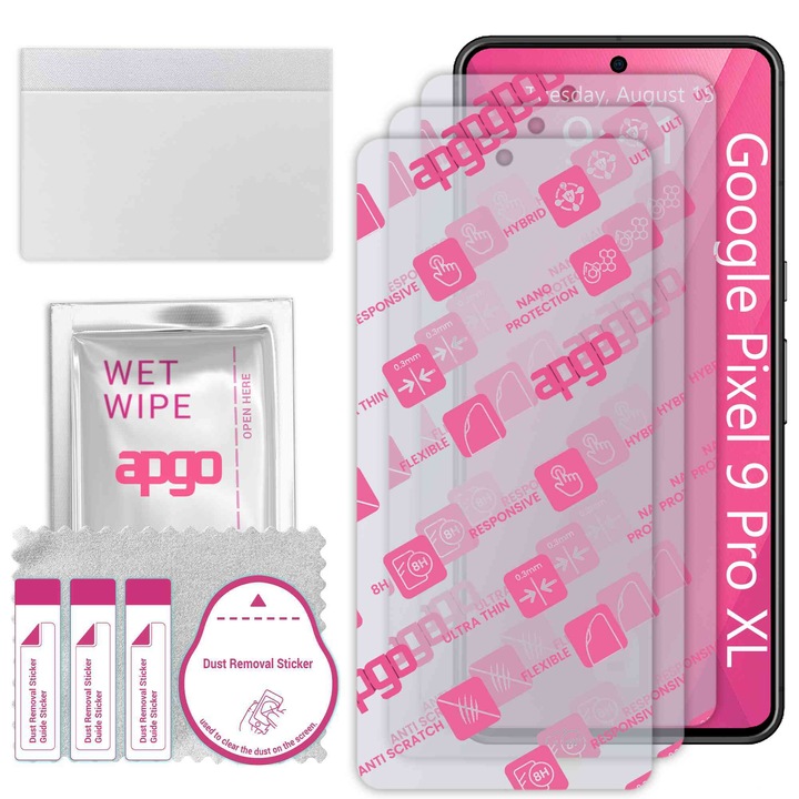 3x apgo Ultra-Clear Hybrid sticla protectoare compatibila cu Google Pixel 9 Pro XL, sticla nano flexibila, inlocuire excelenta pentru sticla temperata, rezistenta la zgarieturi