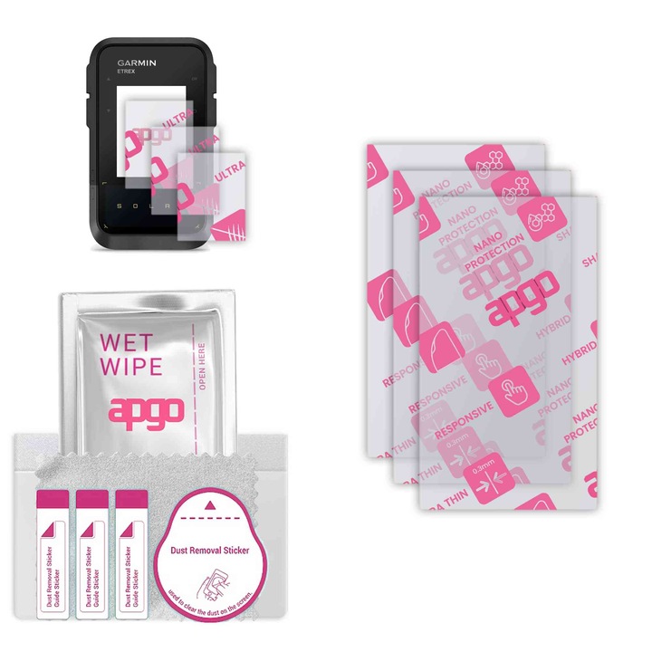 3x apgo Ultra-Clear Hybrid sticla protectoare compatibila cu Garmin eTrex Solar 010-02782-00, sticla nano flexibila, inlocuire excelenta pentru sticla temperata, rezistenta la zgarieturi