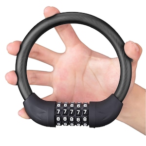 Antifurt cu cablu de otel si cifru, Axroad Mall, Antifurt bicicleta cu cifru din 5 cifre, Rezistent la taiere sau rupere, coroziune si uzura, Anti rugina, Impermeabil, Portabil, Pentru motocicleta, casca, PVC+ABS, 15.5*13cm, Negru