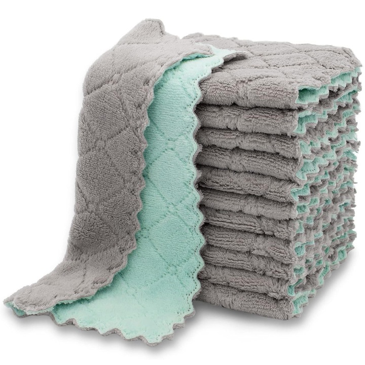 Set 24 lavete Microfibra, Axroad Mall, Lavete reutilizabile, Bucati carpe de curatat pentru bucatarie, Putere de absorbtie, Rezistenta la ulei, Indepartator de pete, Durabil si de lunga durata, Material din catifea coral, 25x25 cm, Multicolor