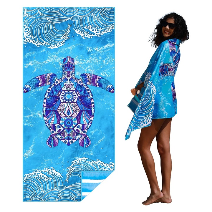 Strandtörölköző, Axroad Mall, Teknőc mintás, Azonnali hűsítő hatás, Gyorsan száradó, Nagyon nedvszívó, Könnyen használható és tisztítható, Ideális sporthoz, aerobikhoz, szabadtéri tevékenységekhez, Mikroszálas, 80*160cm, Többszínű