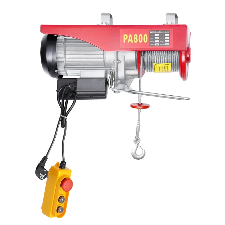 Troliu electric 1300W, capacitate 800kg, cablu 12m, rosu