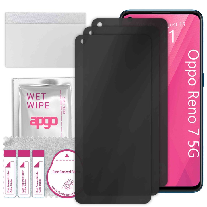 3x Sticla de protectie PRIVACY apgo pentru Oppo Reno7 5G – sticla hibrid, full glue, flexible glass