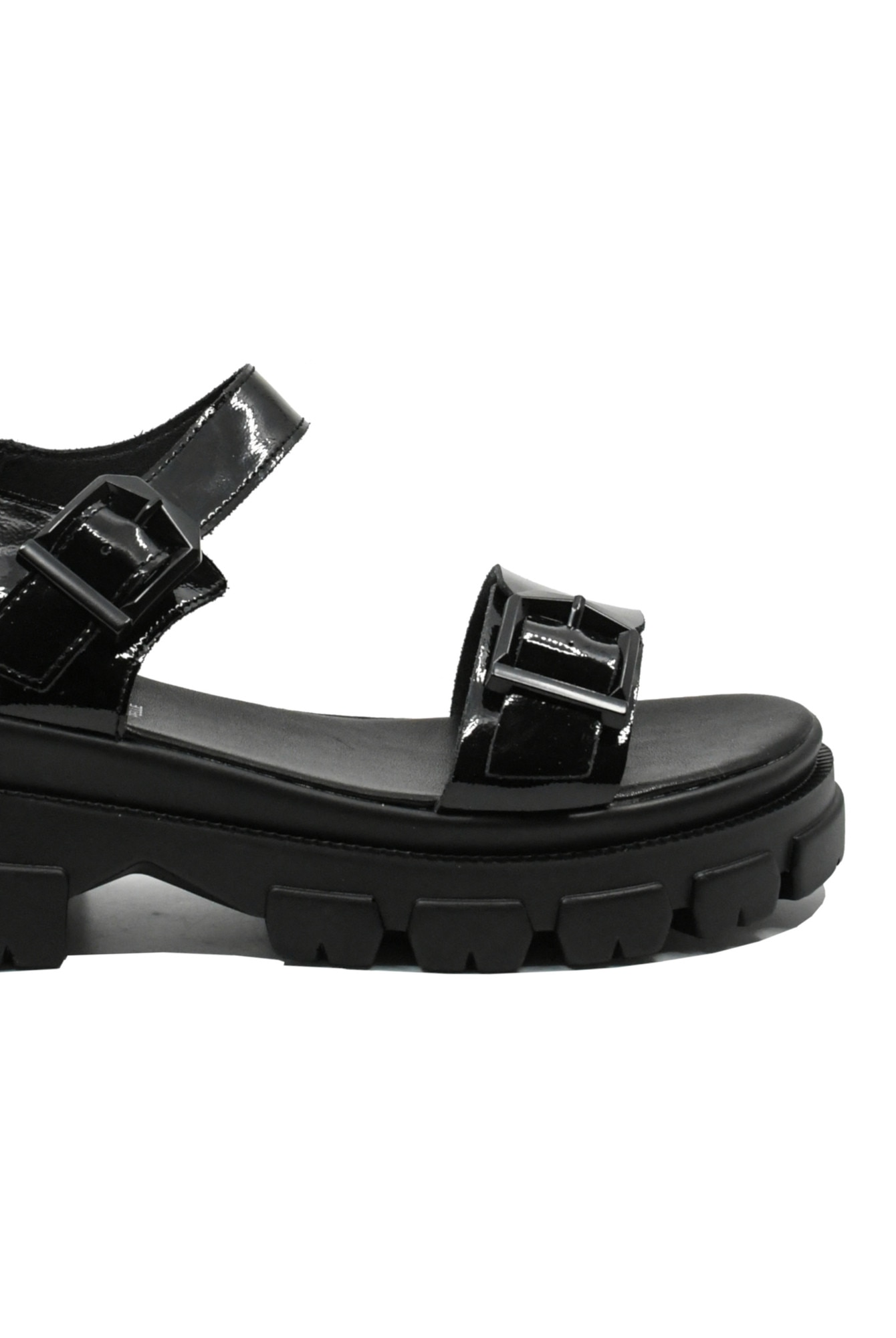 Sandale platforma Karisma, negre din piele naturala, cu catarame