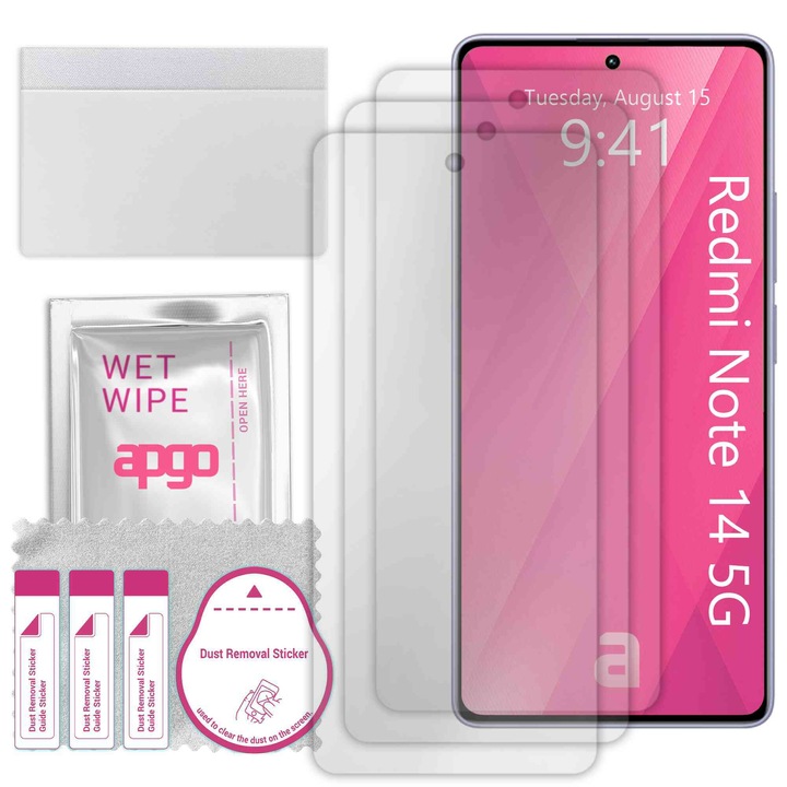3x apgo védőfólia Xiaomi Redmi Note 14 5G készülékhez - teljes kijelzős, fényes, hidrogel, teljes ragasztós, 5D