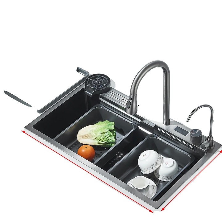 Konyhai mosogató csapteleppel, rozsdamentes acél, aláépített, 75x45cm, 60x45cm, szürke D2