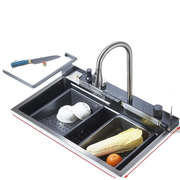 Konyhai mosogató csapteleppel, rozsdamentes acél, aláépített, szürke, 75x45cm, 60x45cm