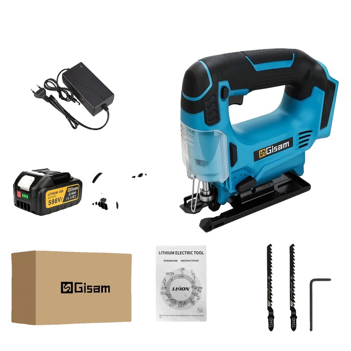 Fierastrau electric, 1000W, 0-6000 SPM, schimbare rapida a lamelor, set cu 2 acumulatori