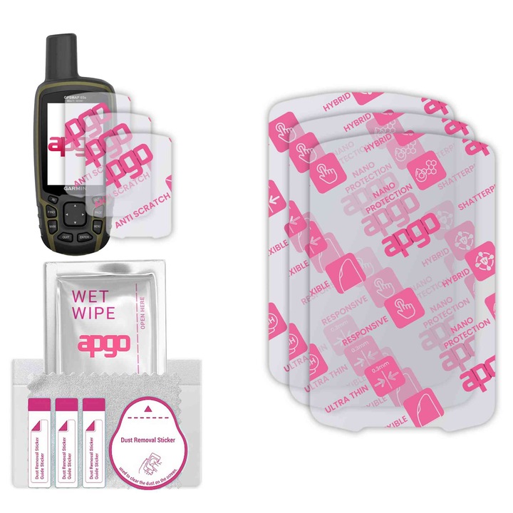 3x apgo Ultra-Clear Hybrid sticla protectoare compatibila cu Garmin GPSMAP 65s, sticla nano flexibila, inlocuire excelenta pentru sticla temperata, rezistenta la zgarieturi