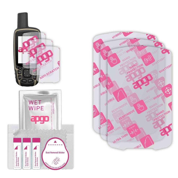 3x apgo Ultra-Clear Hybrid sticla protectoare compatibila cu Garmin GPSMAP 65, sticla nano flexibila, inlocuire excelenta pentru sticla temperata, rezistenta la zgarieturi