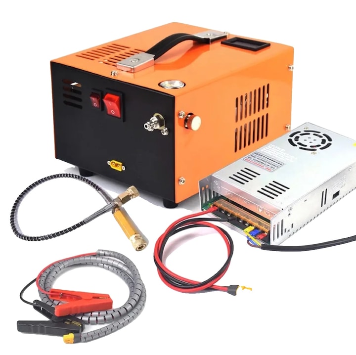 Compresor portabil pentru PCP, 4500Psi, 68L/min, ventilator de racire integrat, portocalie, 19x17x12cm