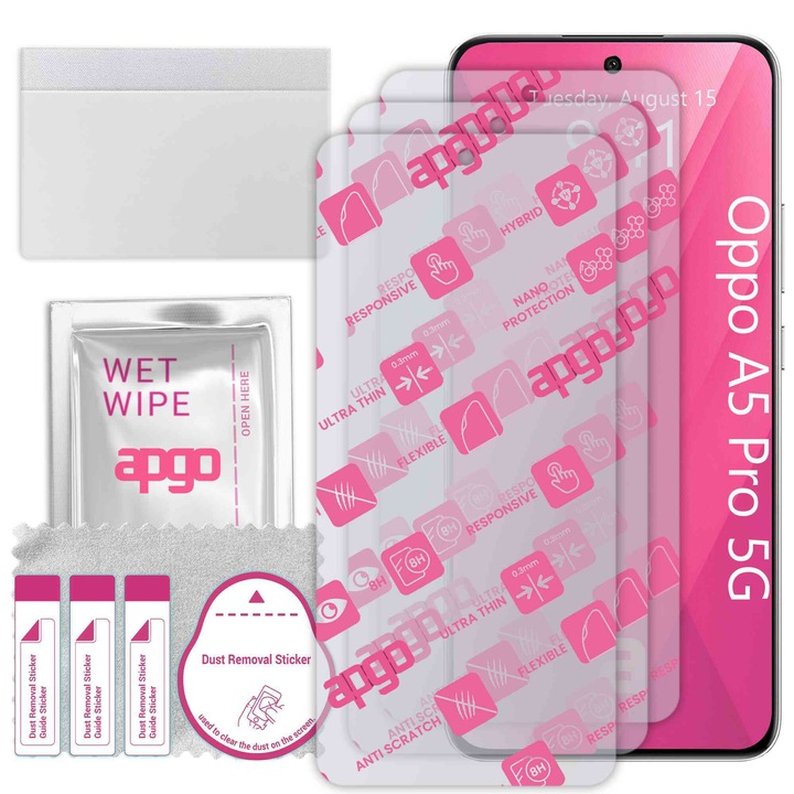 3x apgo Ultra-Clear Hybrid sticla protectoare compatibila cu Oppo A5 Pro 5G, sticla nano flexibila, inlocuire excelenta pentru sticla temperata, rezistenta la zgarieturi