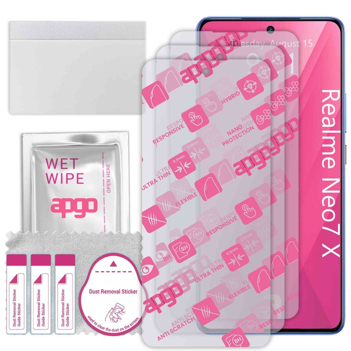 3x apgo Ultra-Clear Hybrid sticla protectoare compatibila cu Realme Neo7x, sticla nano flexibila, inlocuire excelenta pentru sticla temperata, rezistenta la zgarieturi