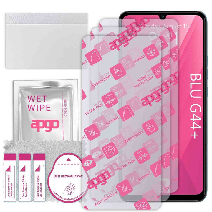 3x apgo Ultra-Clear Hybrid sticla protectoare compatibila cu BLU G44+, sticla nano flexibila, inlocuire excelenta pentru sticla temperata, rezistenta la zgarieturi