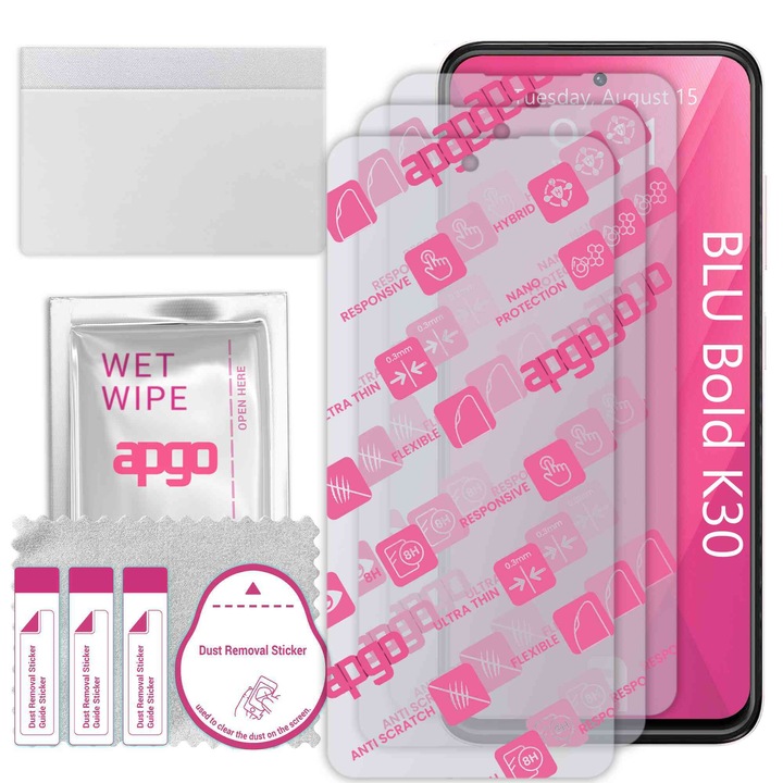 3x apgo Ultra-Clear Hybrid sticla protectoare compatibila cu BLU Bold K30, sticla nano flexibila, inlocuire excelenta pentru sticla temperata, rezistenta la zgarieturi
