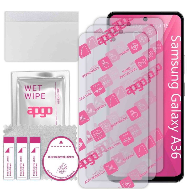 3x apgo Ultra-Clear Hybrid sticla protectoare compatibila cu Samsung Galaxy A36, sticla nano flexibila, inlocuire excelenta pentru sticla temperata, rezistenta la zgarieturi