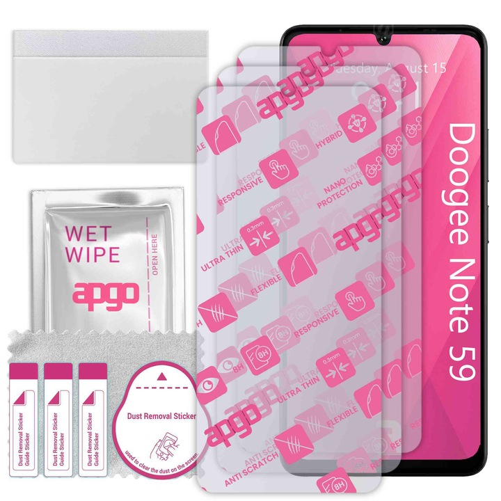 3x apgo Ultra-Clear Hybrid sticla protectoare compatibila cu Doogee Note 59, sticla nano flexibila, inlocuire excelenta pentru sticla temperata, rezistenta la zgarieturi