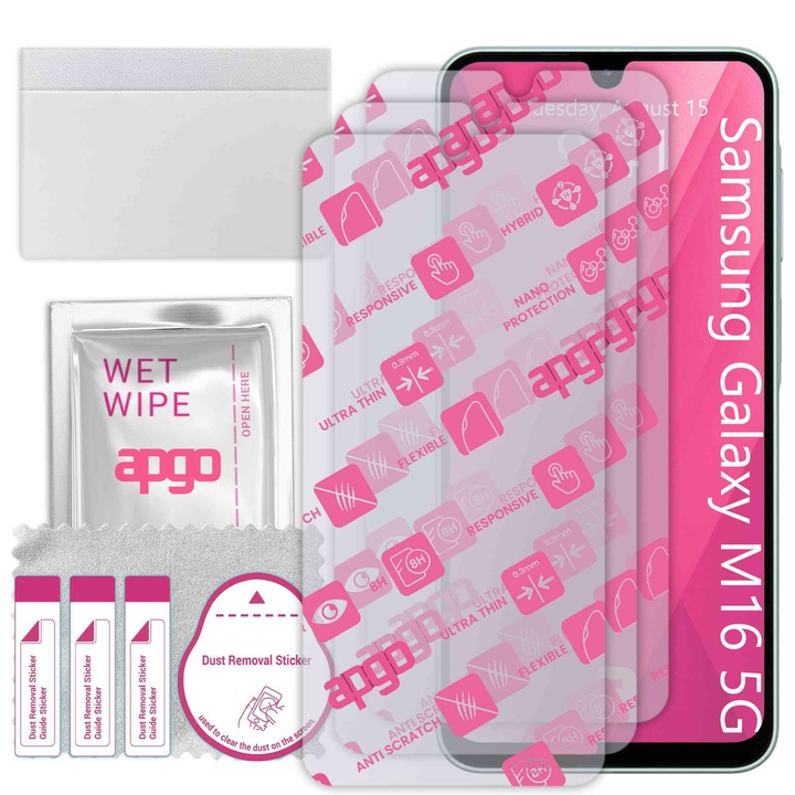 3x apgo Ultra-Clear Hybrid sticla protectoare compatibila cu Samsung Galaxy M16 5G, sticla nano flexibila, inlocuire excelenta pentru sticla temperata, rezistenta la zgarieturi