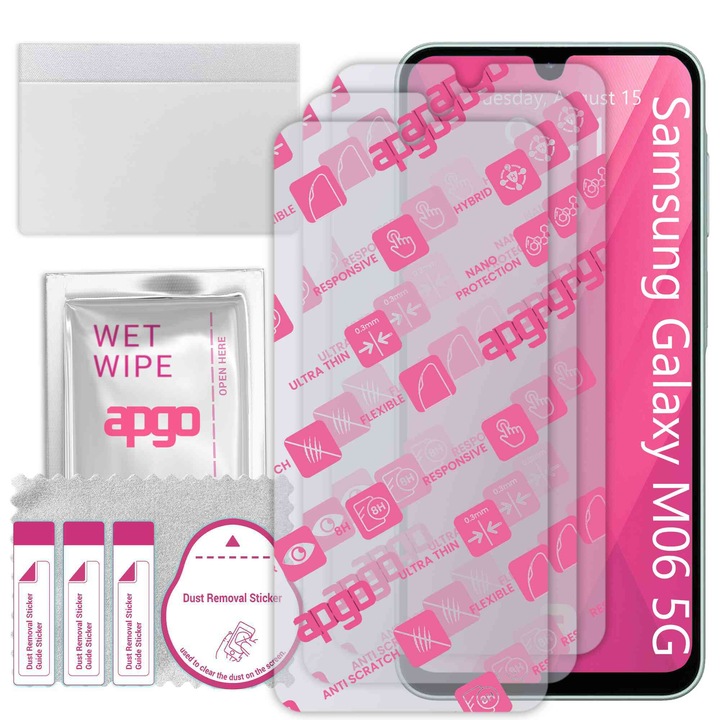 3x apgo Ultra-Clear Hybrid sticla protectoare compatibila cu Samsung Galaxy M06 5G, sticla nano flexibila, inlocuire excelenta pentru sticla temperata, rezistenta la zgarieturi