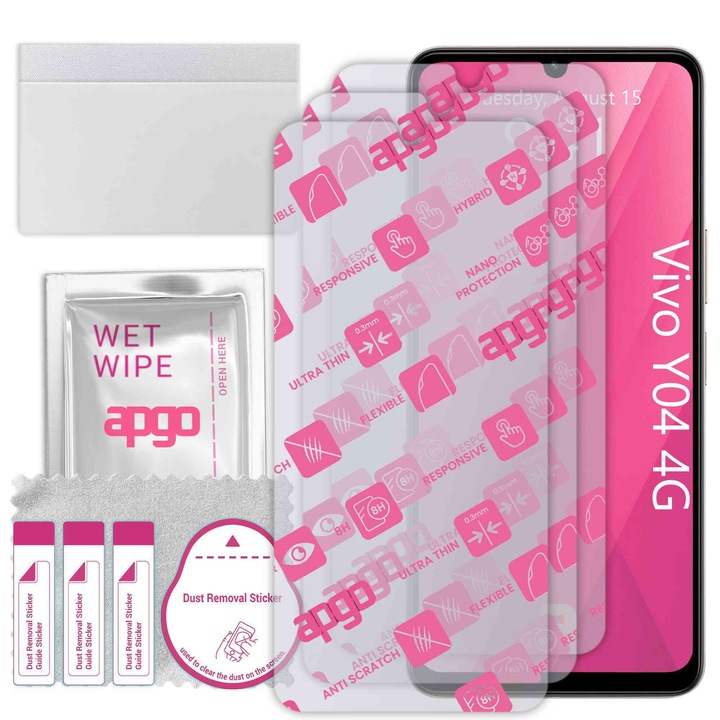 3x apgo Ultra-Clear Hybrid sticla protectoare compatibila cu Vivo Y04 4G, sticla nano flexibila, inlocuire excelenta pentru sticla temperata, rezistenta la zgarieturi