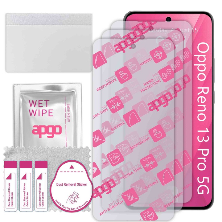 3x apgo Ultra-Clear Hybrid sticla protectoare compatibila cu Oppo Reno13 Pro 5G, sticla nano flexibila, inlocuire excelenta pentru sticla temperata, rezistenta la zgarieturi