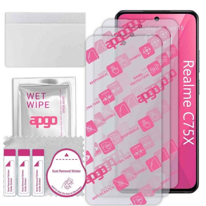 3x apgo Ultra-Clear Hybrid sticla protectoare compatibila cu Realme C75x, sticla nano flexibila, inlocuire excelenta pentru sticla temperata, rezistenta la zgarieturi