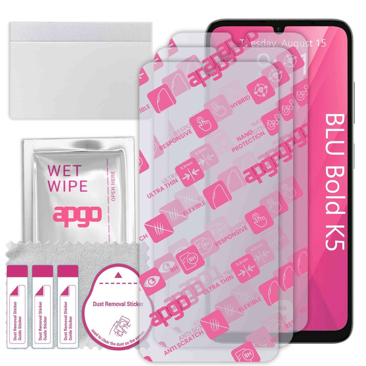 3x apgo Ultra-Clear Hybrid sticla protectoare compatibila cu BLU Bold K5, sticla nano flexibila, inlocuire excelenta pentru sticla temperata, rezistenta la zgarieturi
