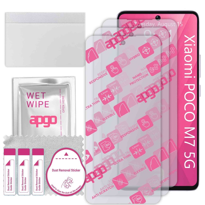 3x apgo Ultra-Clear Hybrid sticla protectoare compatibila cu Xiaomi POCO M7 5G, sticla nano flexibila, inlocuire excelenta pentru sticla temperata, rezistenta la zgarieturi