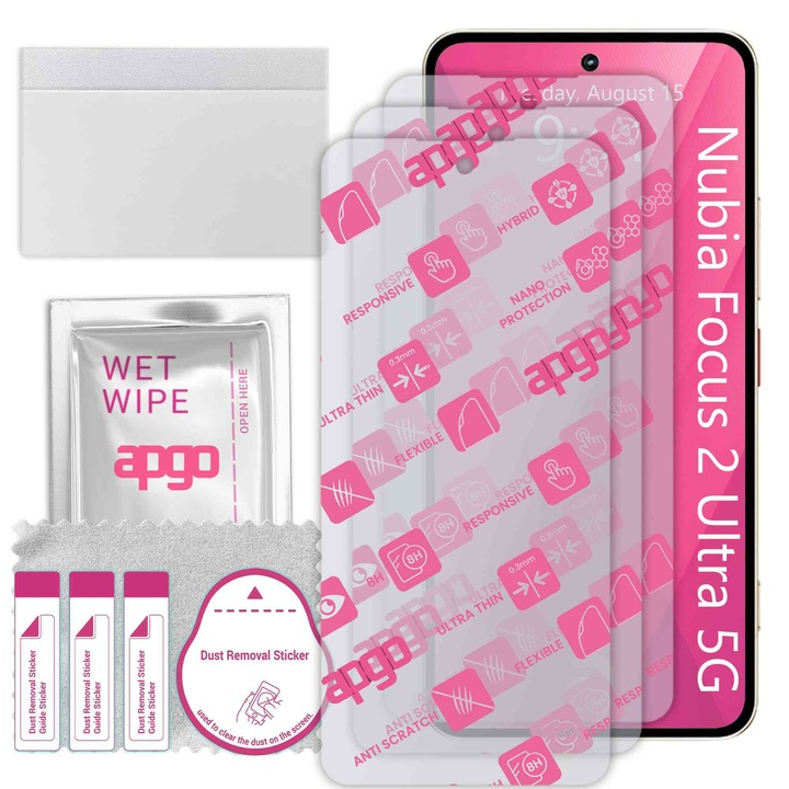 3x apgo Ultra-Clear Hybrid sticla protectoare compatibila cu ZTE Nubia Focus 2 Ultra 5G, sticla nano flexibila, inlocuire excelenta pentru sticla temperata, rezistenta la zgarieturi