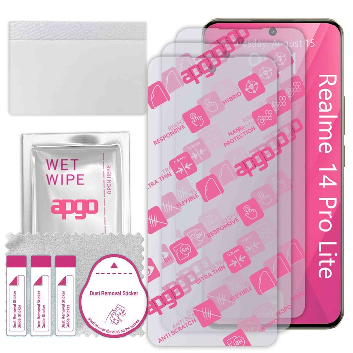 3x apgo Ultra-Clear Hybrid sticla protectoare compatibila cu Realme 14 Pro Lite, sticla nano flexibila, inlocuire excelenta pentru sticla temperata, rezistenta la zgarieturi