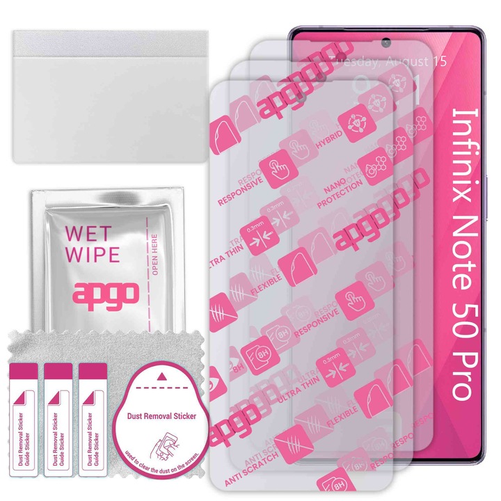 3x apgo Ultra-Clear Hybrid sticla protectoare compatibila cu Infinix Note 50 Pro, sticla nano flexibila, inlocuire excelenta pentru sticla temperata, rezistenta la zgarieturi