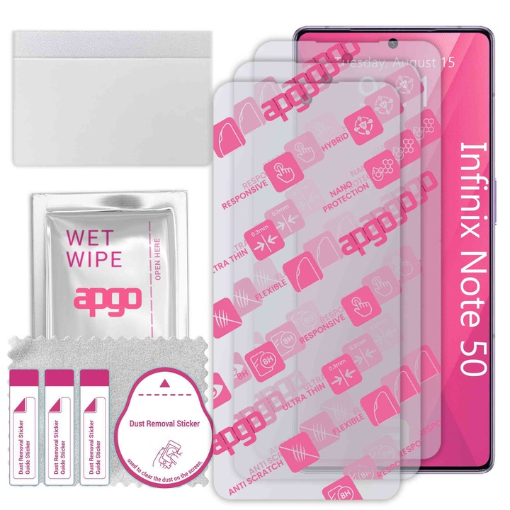 3x apgo Ultra-Clear Hybrid sticla protectoare compatibila cu Infinix Note 50, sticla nano flexibila, inlocuire excelenta pentru sticla temperata, rezistenta la zgarieturi