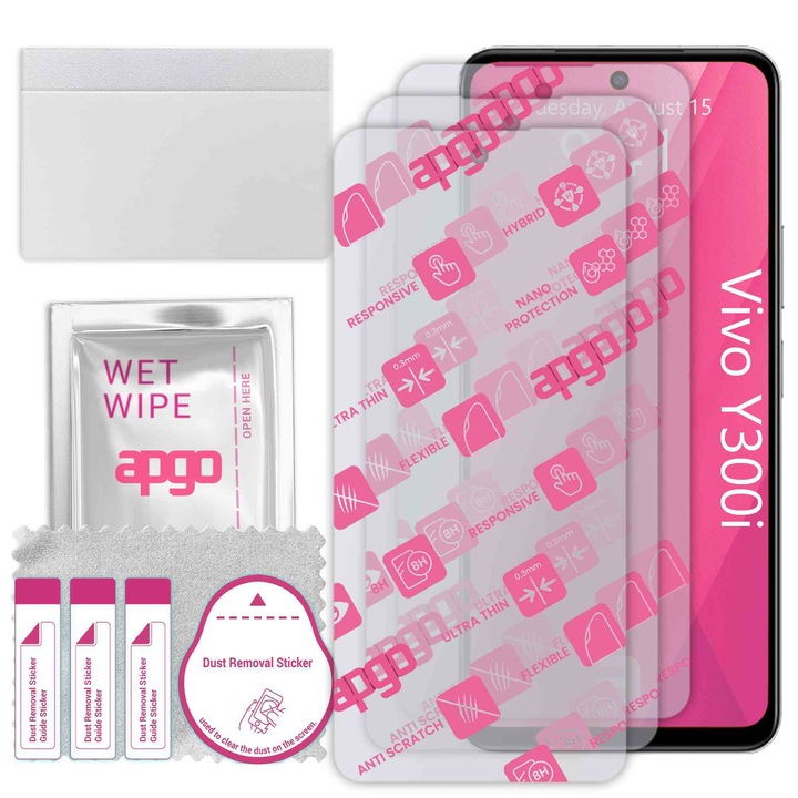 3x apgo Ultra-Clear Hybrid sticla protectoare compatibila cu Vivo Y300i, sticla nano flexibila, inlocuire excelenta pentru sticla temperata, rezistenta la zgarieturi