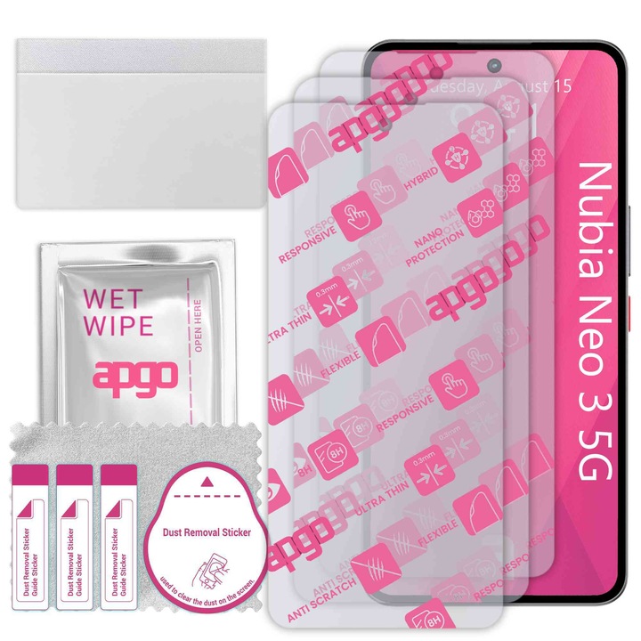 3x apgo Ultra-Clear Hybrid sticla protectoare compatibila cu ZTE Nubia Neo 35G, sticla nano flexibila, inlocuire excelenta pentru sticla temperata, rezistenta la zgarieturi