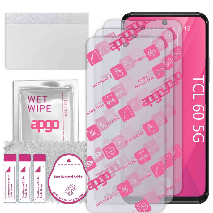 3x apgo Ultra-Clear Hybrid sticla protectoare compatibila cu TCL 60 5G, sticla nano flexibila, inlocuire excelenta pentru sticla temperata, rezistenta la zgarieturi