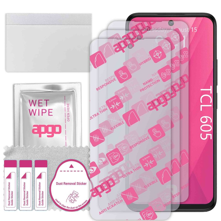 3x apgo Ultra-Clear Hybrid sticla protectoare compatibila cu TCL 605, sticla nano flexibila, inlocuire excelenta pentru sticla temperata, rezistenta la zgarieturi