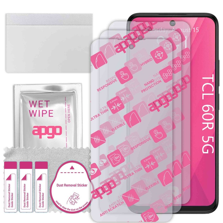 3x apgo Ultra-Clear Hybrid sticla protectoare compatibila cu TCL 60R 5G, sticla nano flexibila, inlocuire excelenta pentru sticla temperata, rezistenta la zgarieturi
