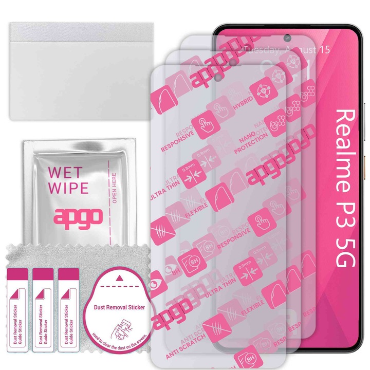 3x apgo Ultra-Clear Hybrid sticla protectoare compatibila cu Realme P3 5G, sticla nano flexibila, inlocuire excelenta pentru sticla temperata, rezistenta la zgarieturi