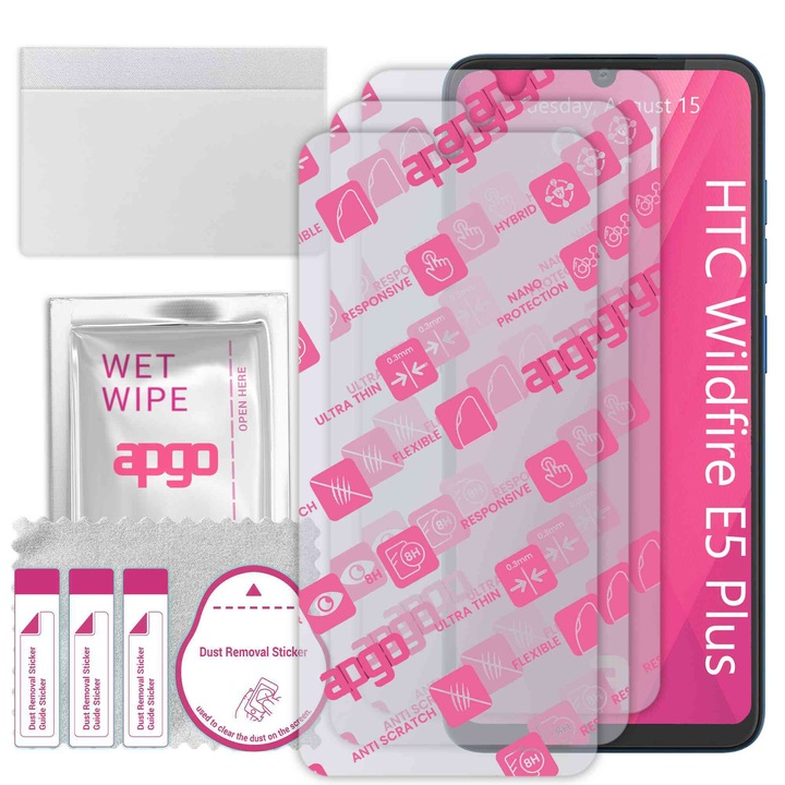 3x apgo Ultra-Clear Hybrid sticla protectoare compatibila cu HTC Wildfire E5 Plus, sticla nano flexibila, inlocuire excelenta pentru sticla temperata, rezistenta la zgarieturi