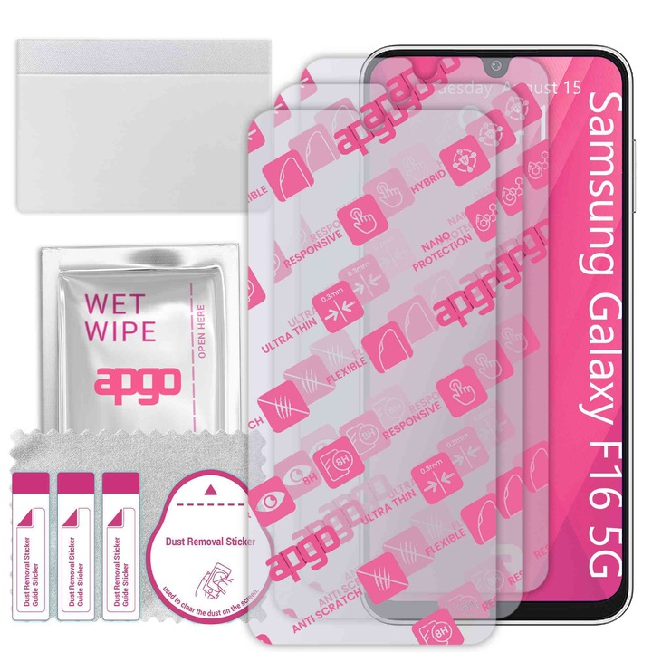 3x apgo Ultra-Clear Hybrid sticla protectoare compatibila cu Samsung Galaxy F16 5G, sticla nano flexibila, inlocuire excelenta pentru sticla temperata, rezistenta la zgarieturi
