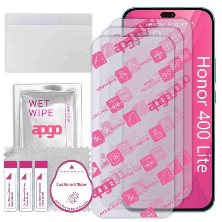 3x apgo Ultra-Clear Hybrid sticla protectoare compatibila cu Honor 400 Lite, sticla nano flexibila, inlocuire excelenta pentru sticla temperata, rezistenta la zgarieturi