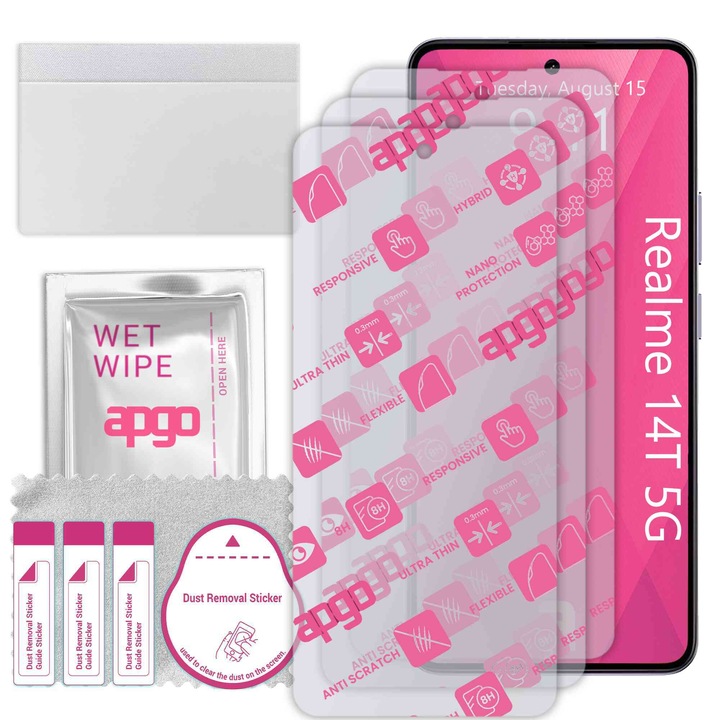 3x apgo Ultra-Clear Hybrid sticla protectoare compatibila cu Realme 14T 5G, sticla nano flexibila, inlocuire excelenta pentru sticla temperata, rezistenta la zgarieturi
