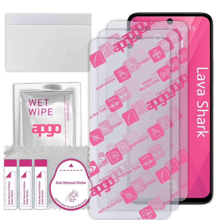 3x apgo Ultra-Clear Hybrid sticla protectoare compatibila cu Lava Shark, sticla nano flexibila, inlocuire excelenta pentru sticla temperata, rezistenta la zgarieturi