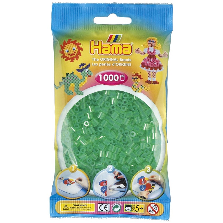 Margele de calcat HAMA MIDI VERDE TRANSPARENT in pungulita 1000 buc