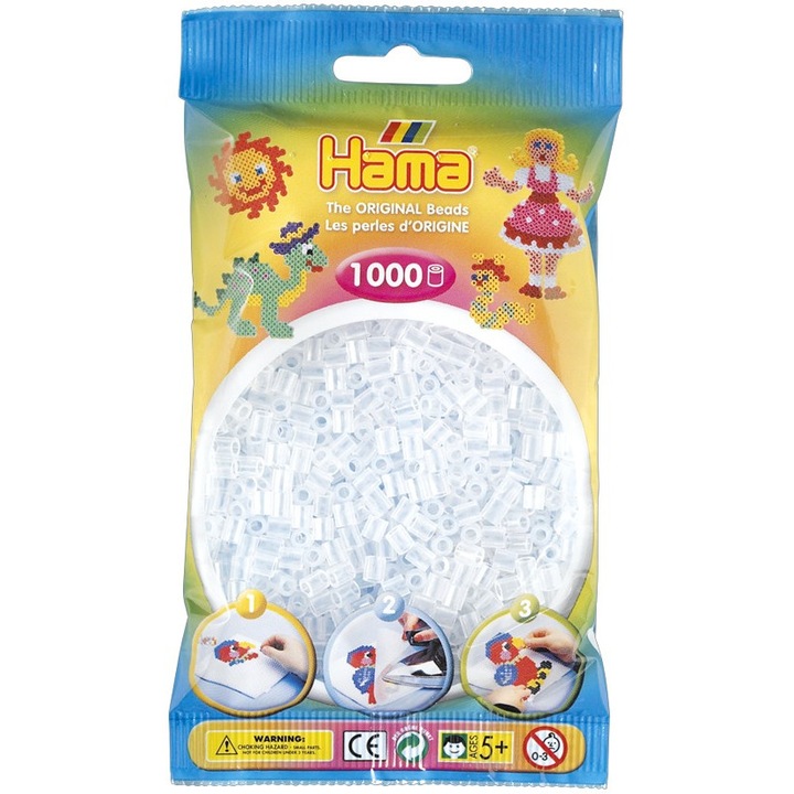 Margele de calcat HAMA MIDI TRANSPARENT, 1000 buc in pungulita