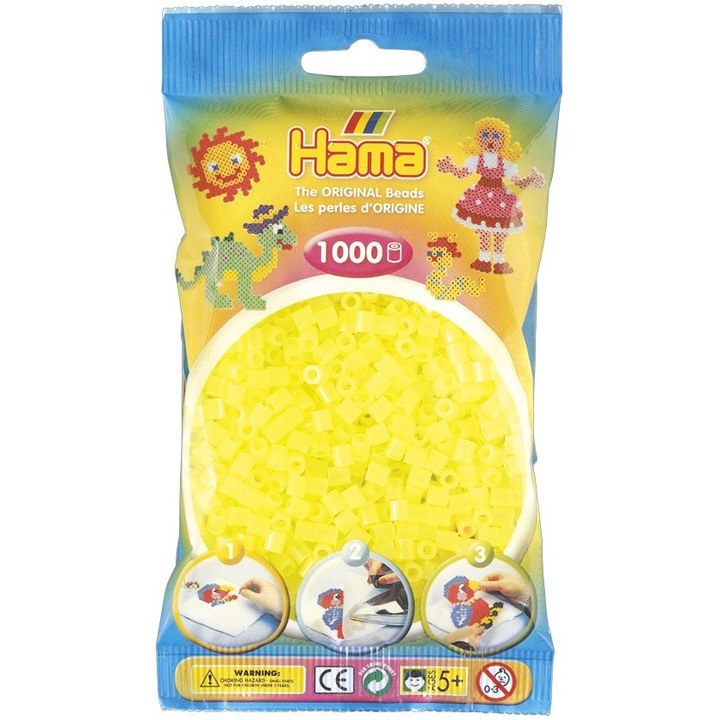 Margele de calcat HAMA MIDI Ciclam Galben Neon, 1000 buc in pungulita
