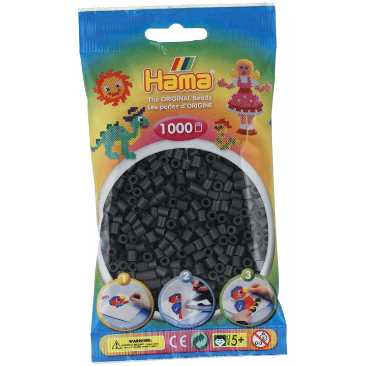 Margele de calcat HAMA MIDI Gri inchis, 1000 buc in pungulita