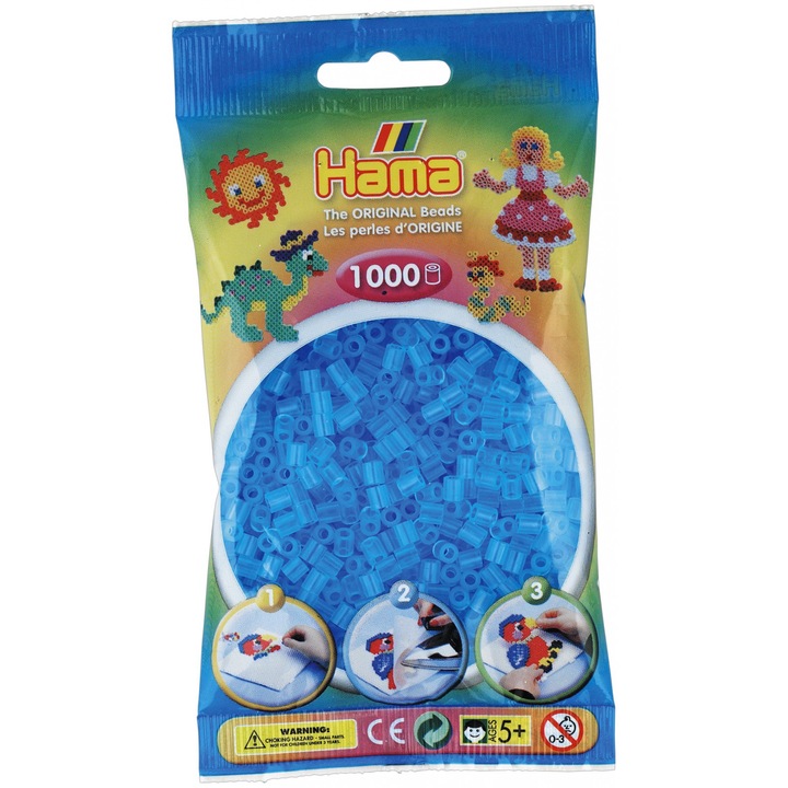 Margele de calcat HAMA MIDI Apa transparent, 1000 buc in pungulita