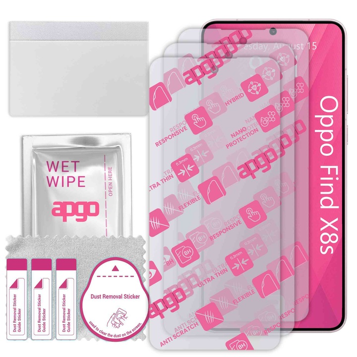 3x apgo Ultra-Clear Hybrid sticla protectoare compatibila cu Oppo Find X8s, sticla nano flexibila, inlocuire excelenta pentru sticla temperata, rezistenta la zgarieturi